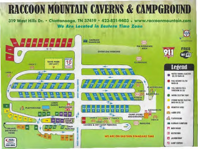 Chattanooga RV Park Raccoon Mountain Cavern & Campgrounds Resort Map